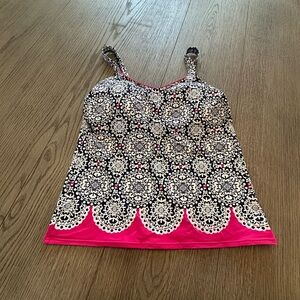 Lands' End Navy and White Tankini Top with Pink Accents